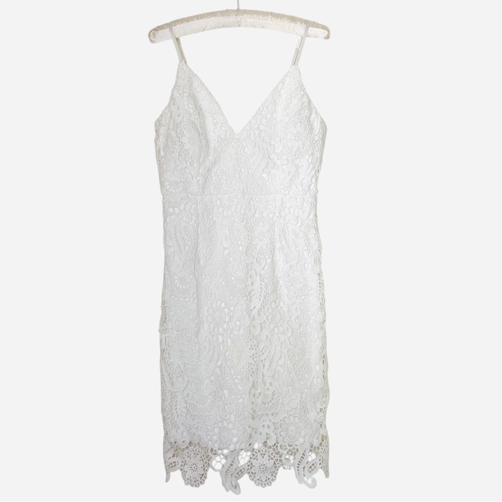 Lulus Pass The Prosecco White Lace Bodycon Mini Dress Sz M - Picture 2 of 14